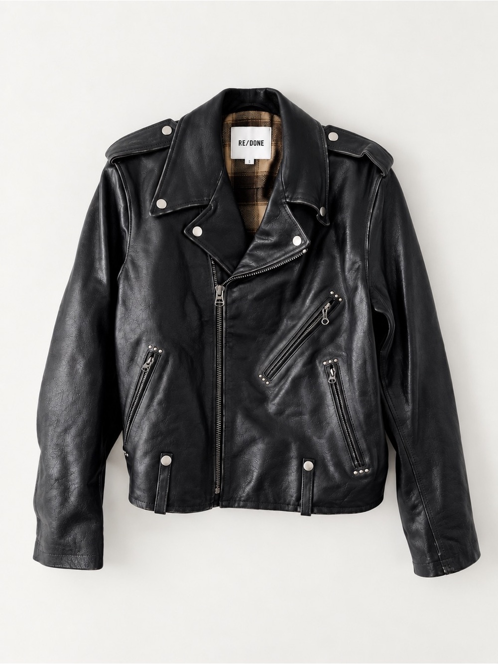 RE/DONE Black Leather Classic Moto Jacket